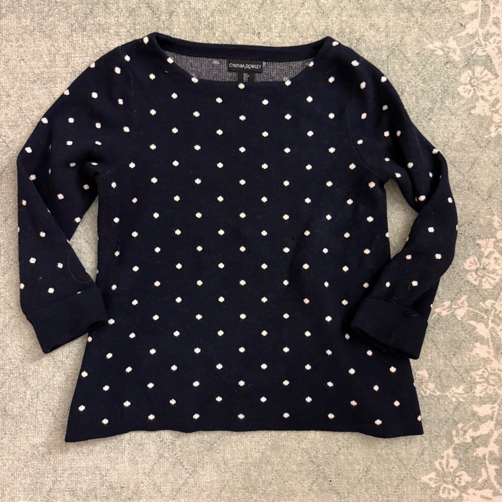 Very soft excellent quality navy blue polka dot sweater